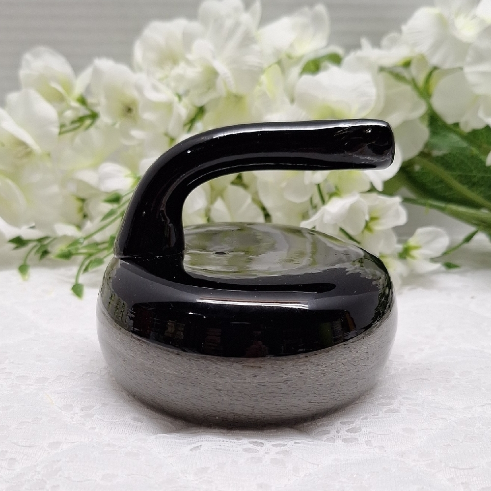 #ACQ Signed Solid Glass Twotone Curling Stone Paperweight Or A Great Decor Piece